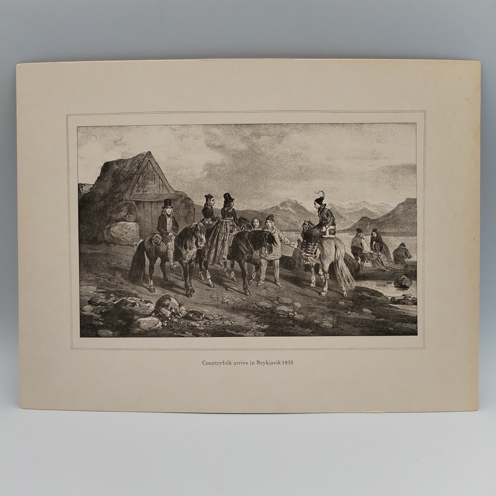 Antique Auguste Mayer Iceland Lithograph 1835 Reykjavik Countryfolk Art Print